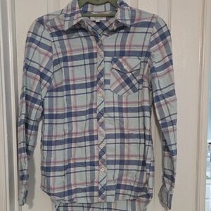 dELiA*s Blue and Pink Plaid Button-Down Shirt